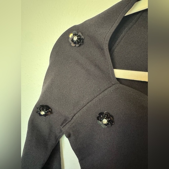 NEW Endless Rose Embellished Floral Sequin Sweater Anthropologie Black XS NWT - Picture 8 of 10